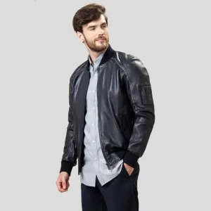 Abramo Black Bomber Lambskin Leather Jacket for Men