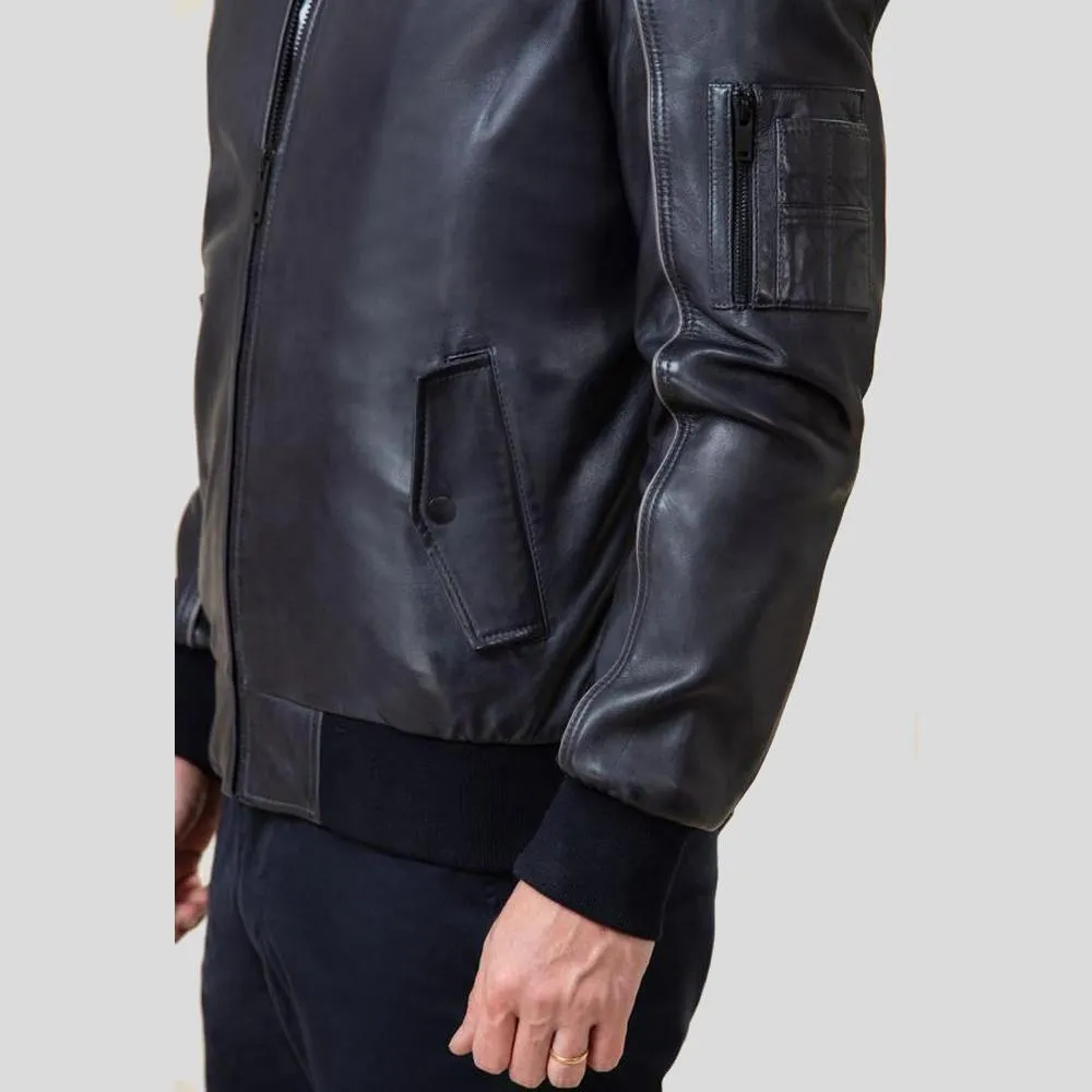 Abramo Black Bomber Lambskin Leather Jacket for Men