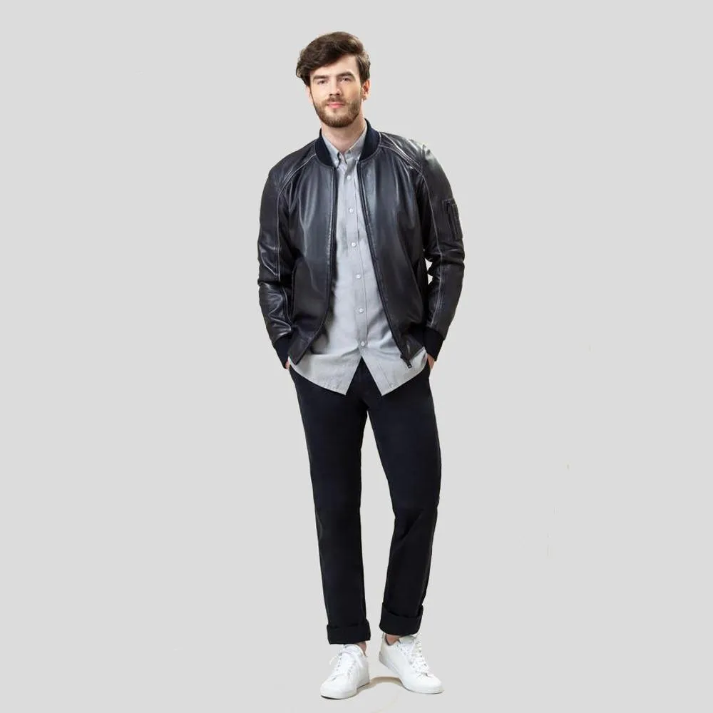 Abramo Black Bomber Lambskin Leather Jacket for Men