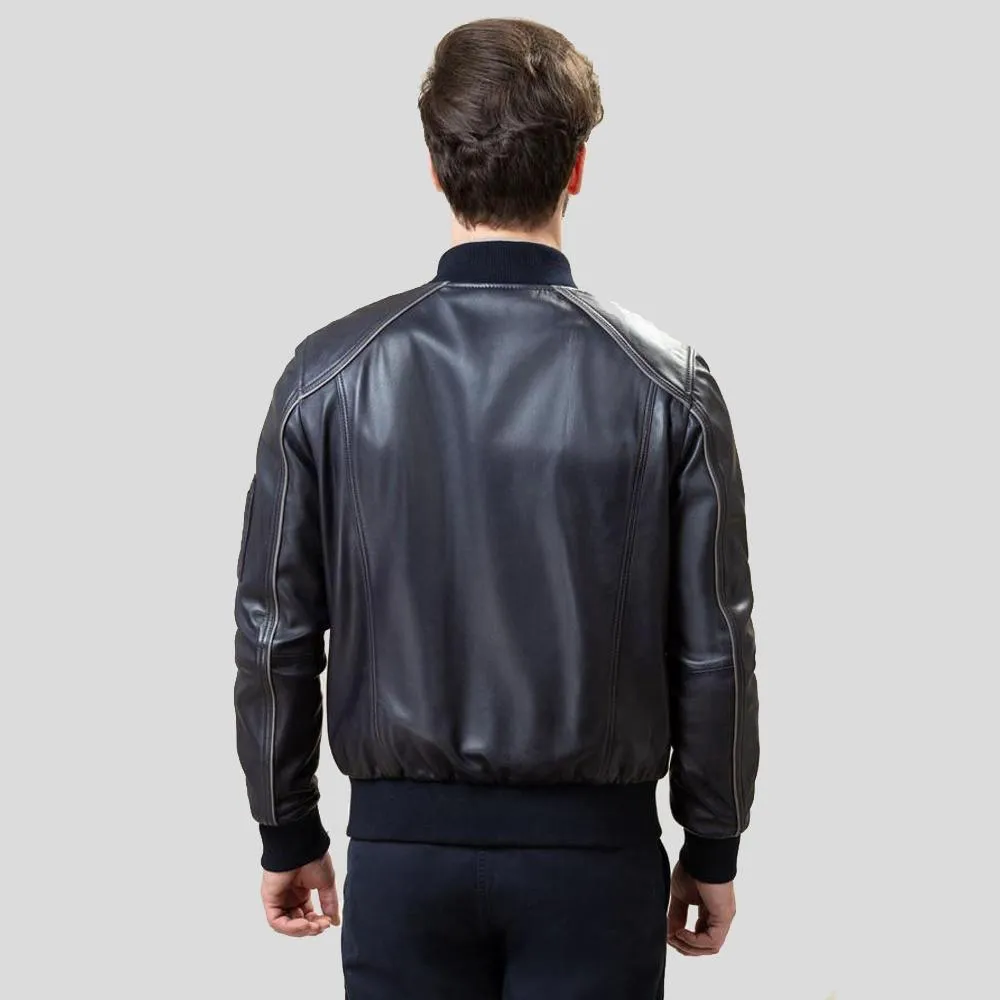 Abramo Black Bomber Lambskin Leather Jacket for Men