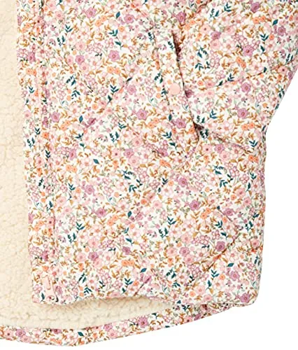 Amazon Essentials Girls' Long Quilted Cocoon Puffer Coat, Cream Floral, X-Small