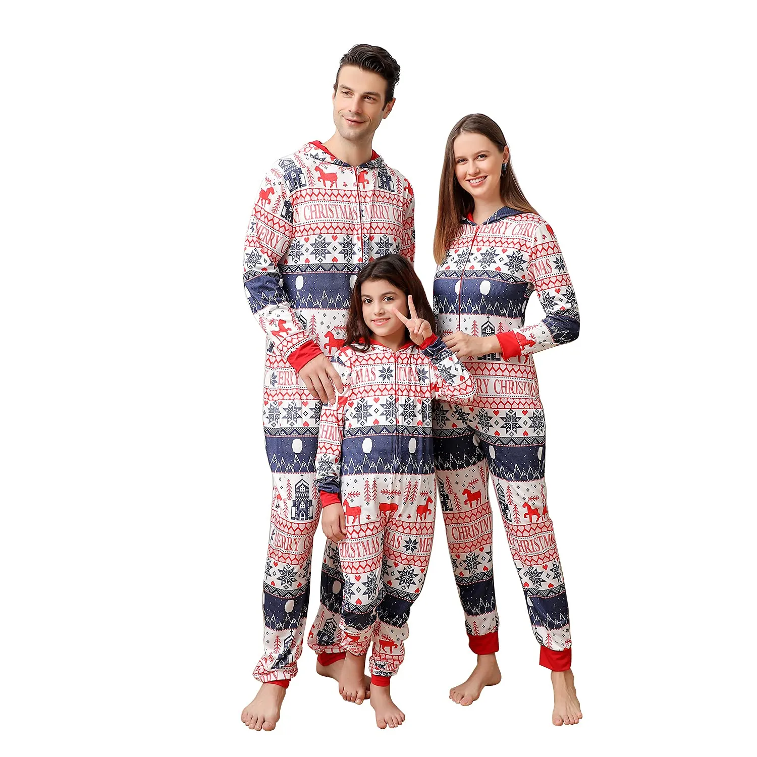 ANGELGGH Family Matching Christmas Onesie Pajamas, Vacation Cute Printed One Piece Pajamas, Xmas Hooded Holiday Sleepwear (Youth, 2-3T, Striped Snowflake)