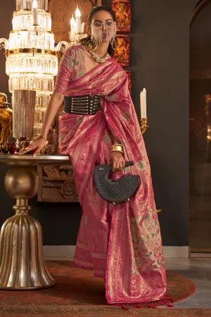 Arresting Dark Pink Soft Banarasi Silk Saree With Hypnotic Blouse Piece