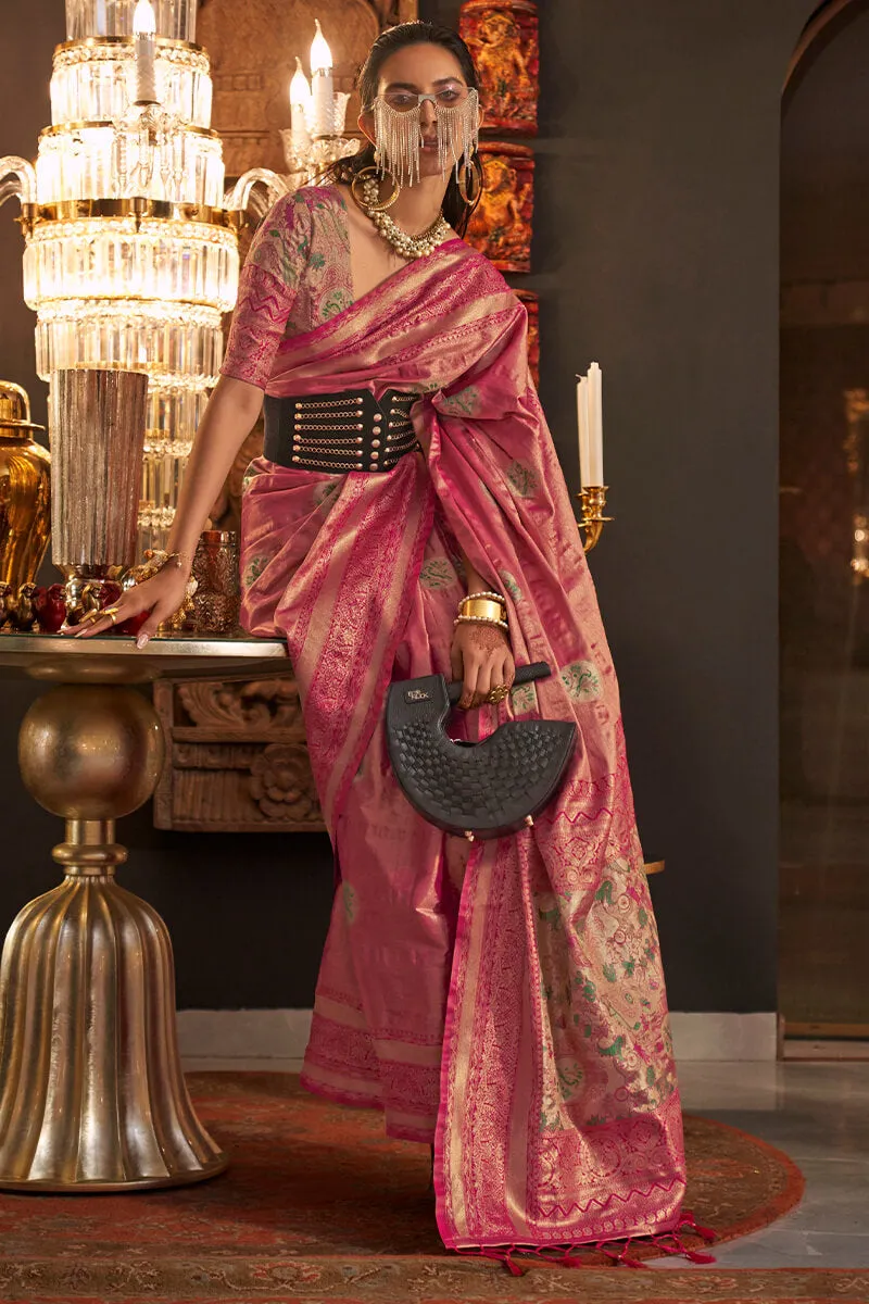 Arresting Dark Pink Soft Banarasi Silk Saree With Hypnotic Blouse Piece