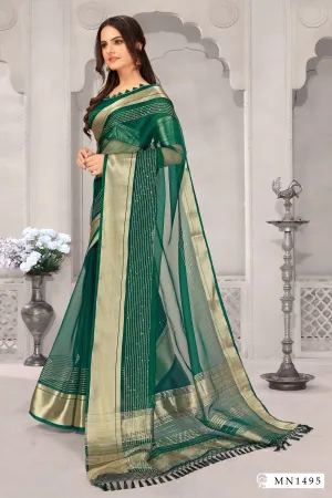 Beautiful Green Silk Saree Gold Colour Broder with Green Blouse