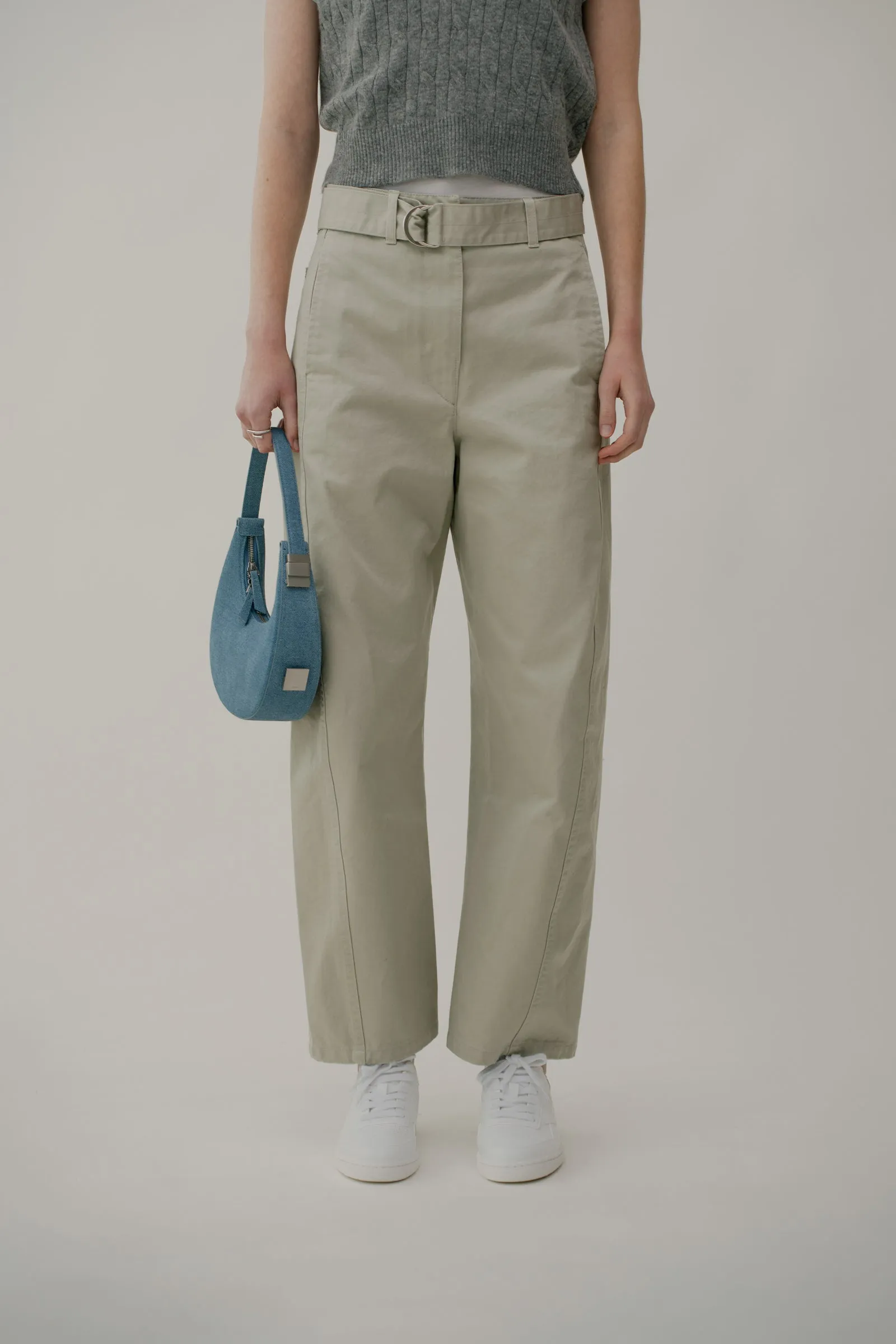 Belted Cotton Pants In Light Khaki