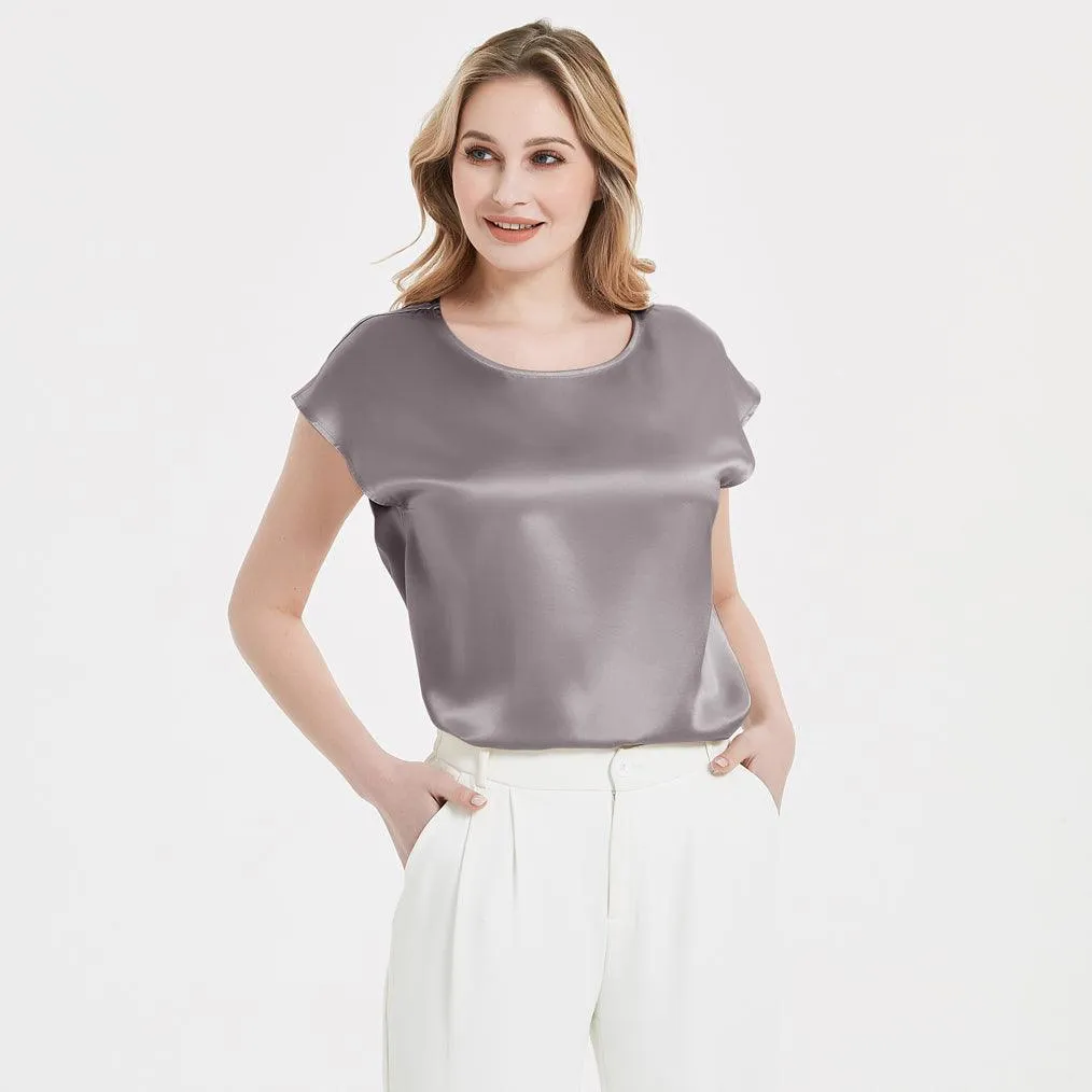 Best Comfortable Womens Short Sleeves Silk Blouse 100% Silk Top Short-Sleeves Silk Shirt