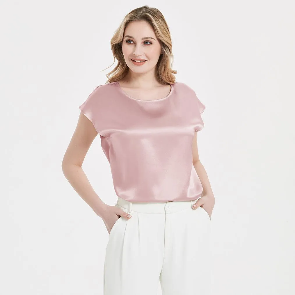 Best Comfortable Womens Short Sleeves Silk Blouse 100% Silk Top Short-Sleeves Silk Shirt