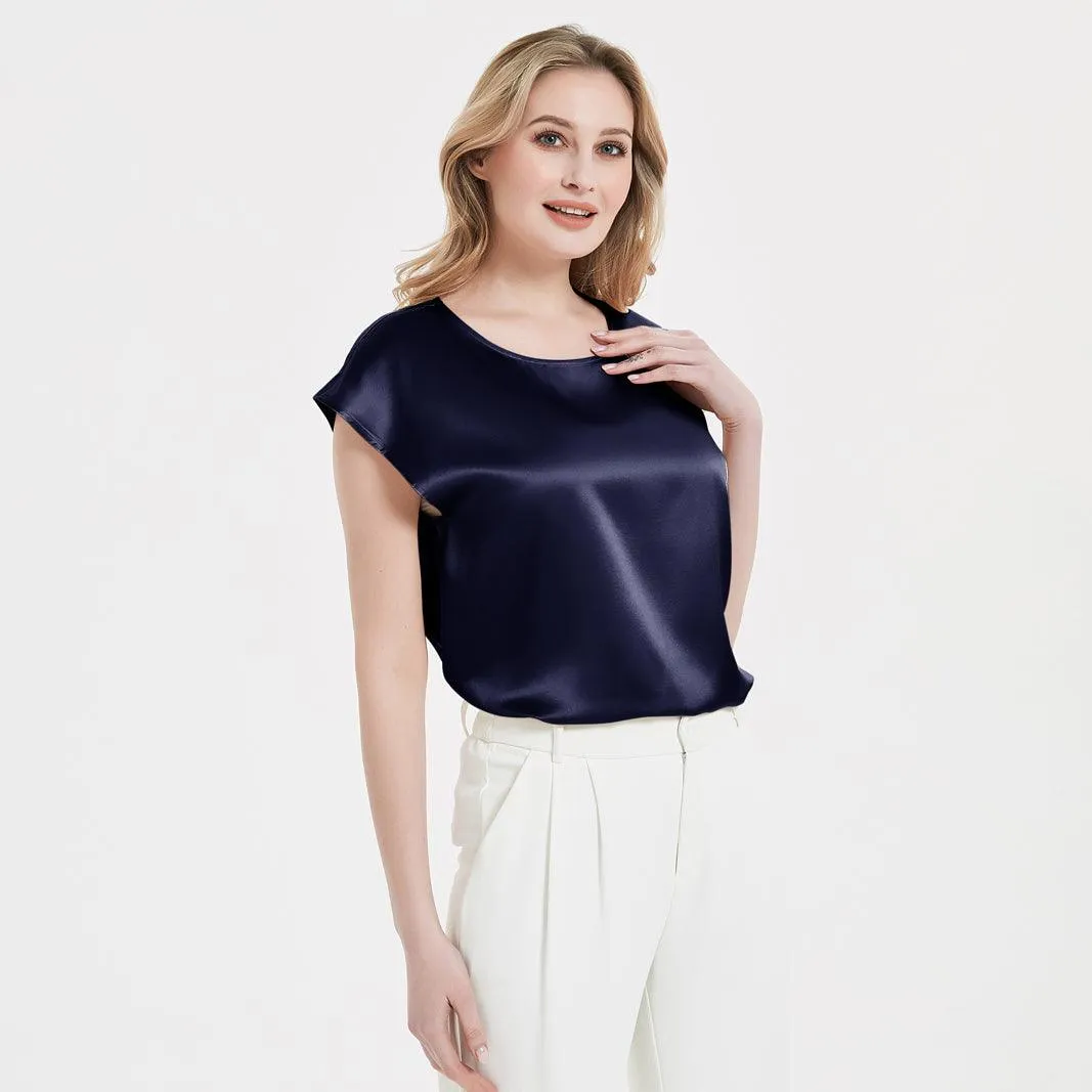 Best Comfortable Womens Short Sleeves Silk Blouse 100% Silk Top Short-Sleeves Silk Shirt