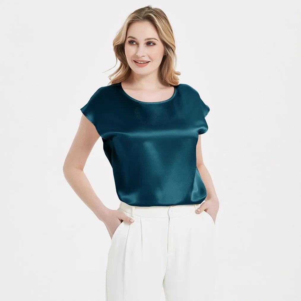 Best Comfortable Womens Short Sleeves Silk Blouse 100% Silk Top Short-Sleeves Silk Shirt