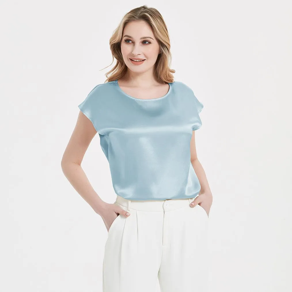 Best Comfortable Womens Short Sleeves Silk Blouse 100% Silk Top Short-Sleeves Silk Shirt