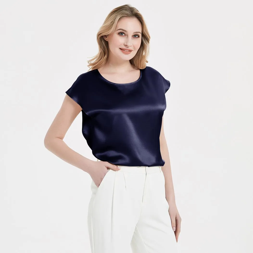 Best Comfortable Womens Short Sleeves Silk Blouse 100% Silk Top Short-Sleeves Silk Shirt