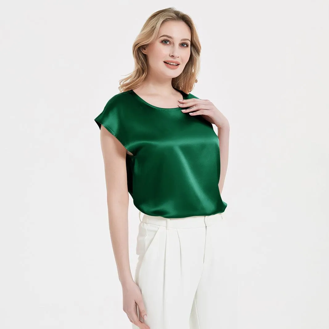 Best Comfortable Womens Short Sleeves Silk Blouse 100% Silk Top Short-Sleeves Silk Shirt