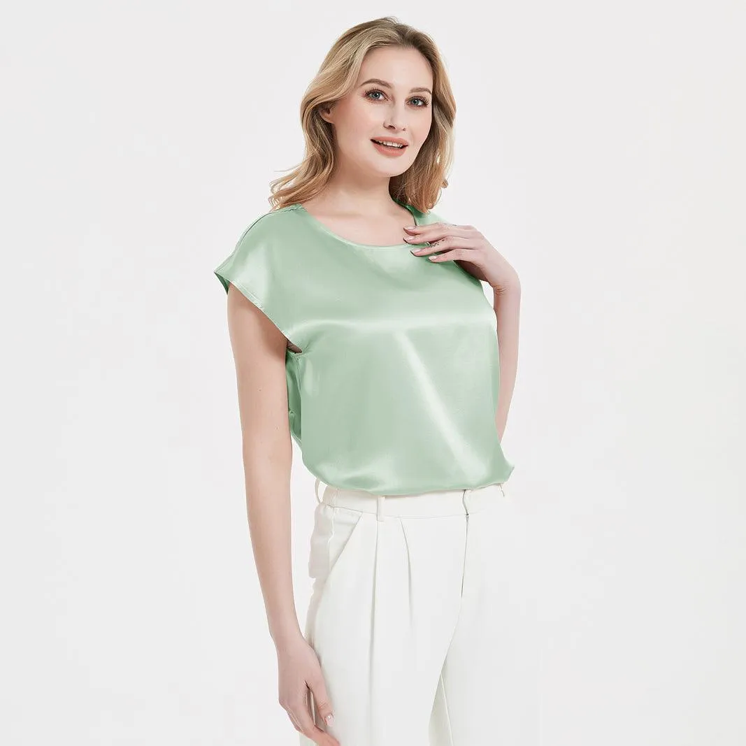 Best Comfortable Womens Short Sleeves Silk Blouse 100% Silk Top Short-Sleeves Silk Shirt