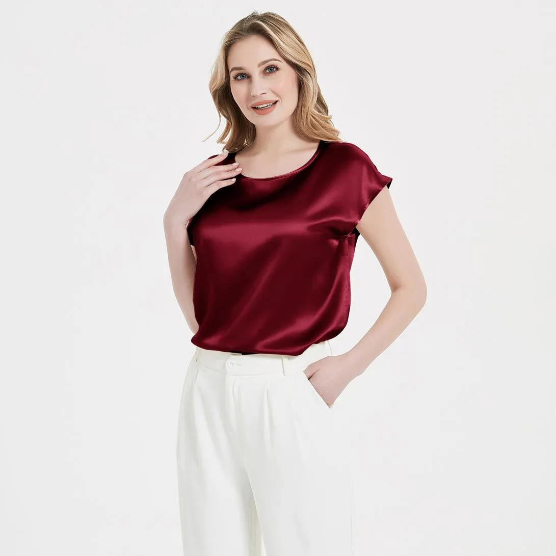 Best Comfortable Womens Short Sleeves Silk Blouse 100% Silk Top Short-Sleeves Silk Shirt