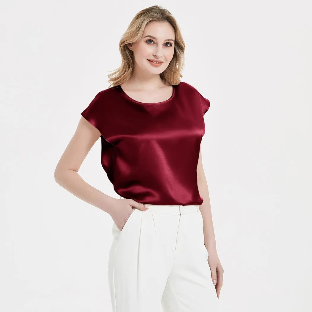 Best Comfortable Womens Short Sleeves Silk Blouse 100% Silk Top Short-Sleeves Silk Shirt