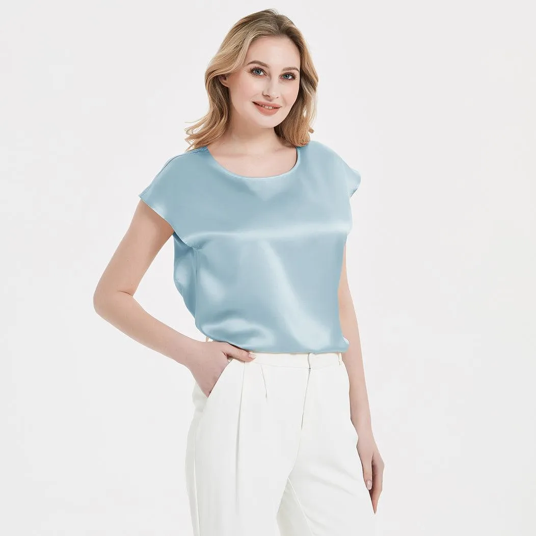 Best Comfortable Womens Short Sleeves Silk Blouse 100% Silk Top Short-Sleeves Silk Shirt