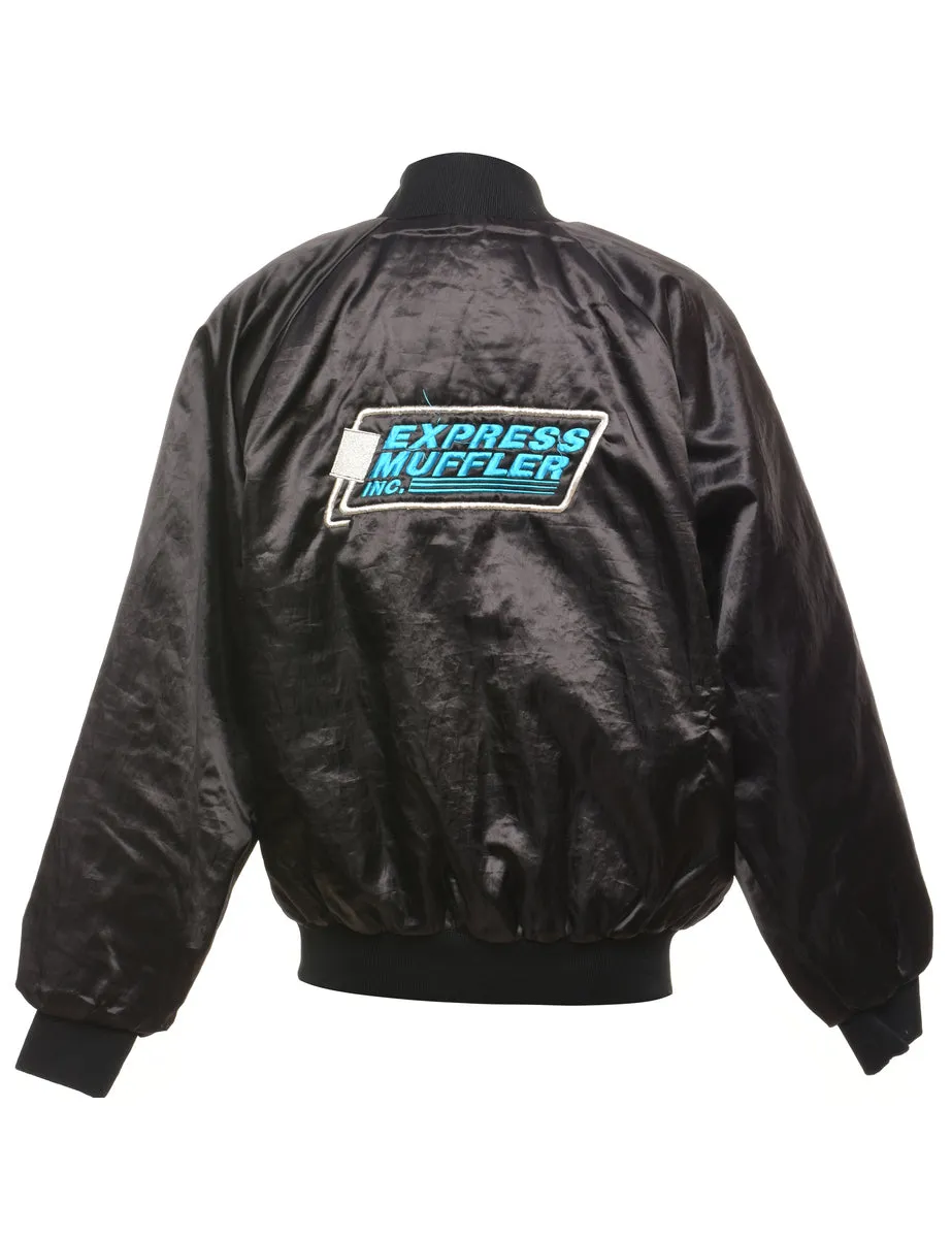 Black Shiny Classic Express Muffler Bomber Jacket - L