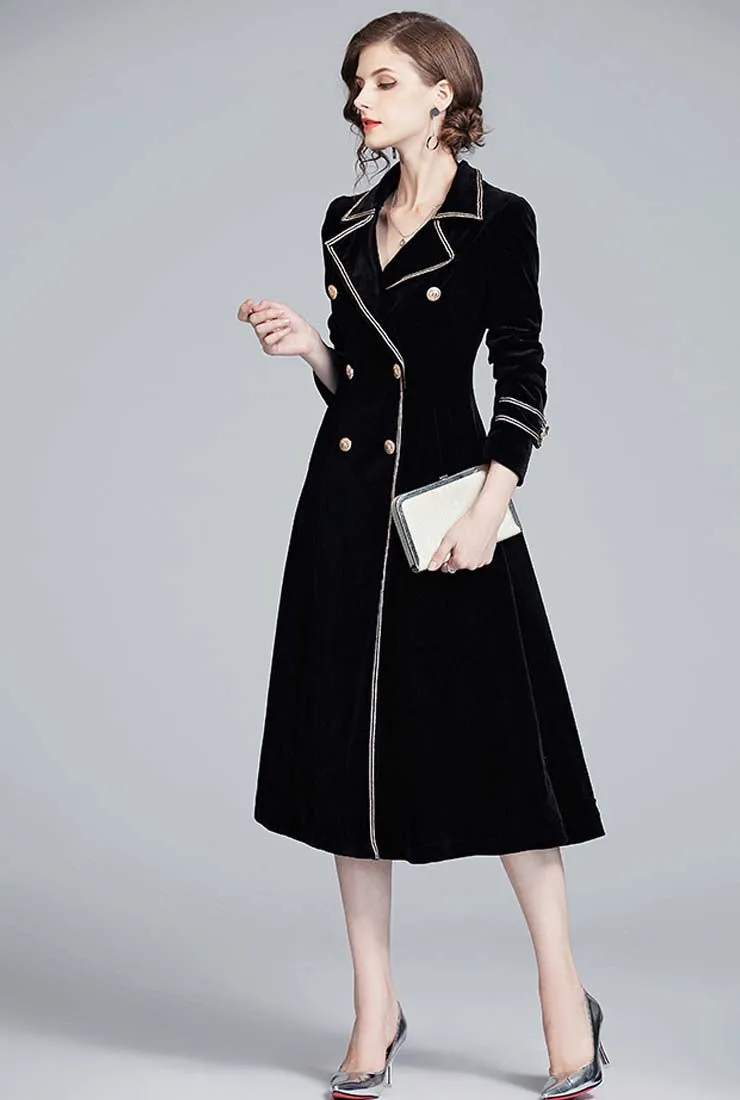 Black Velvet Double-breasted Trench Coat