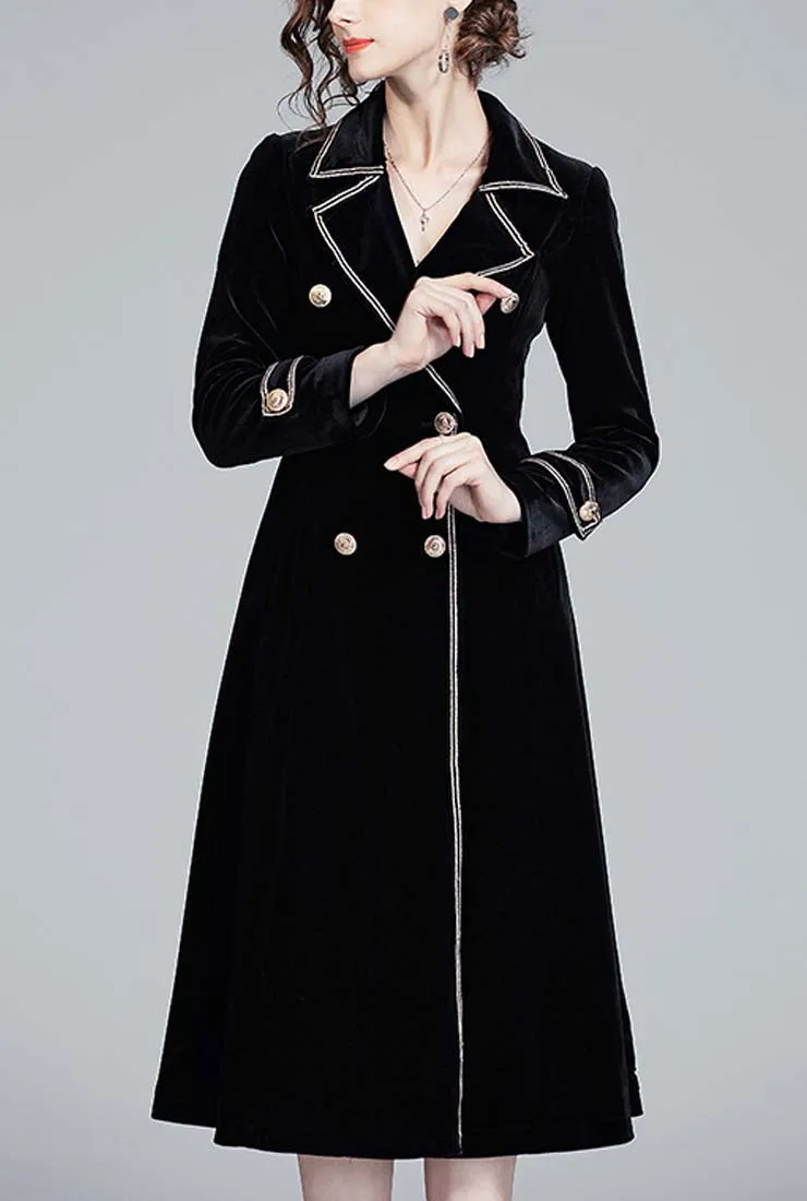 Black Velvet Double-breasted Trench Coat