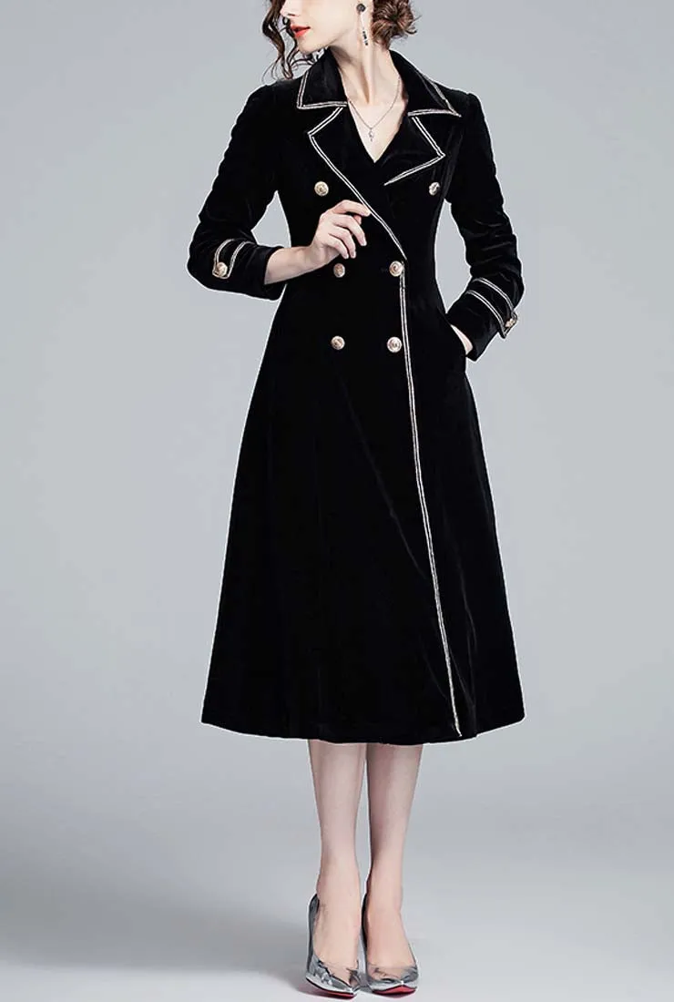 Black Velvet Double-breasted Trench Coat