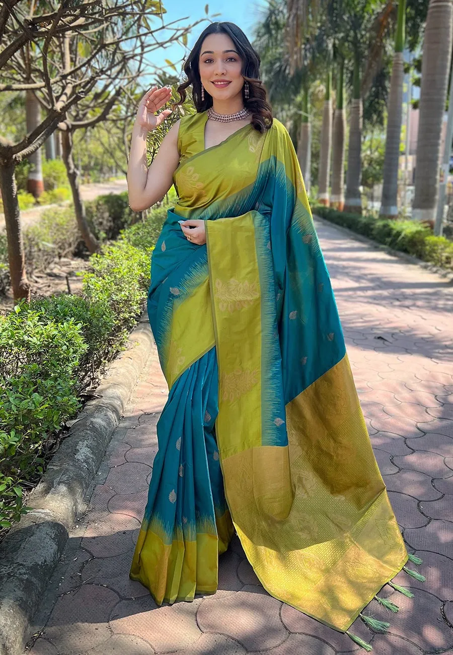 Blissful Rama Soft Silk Saree With Staring Blouse Piece