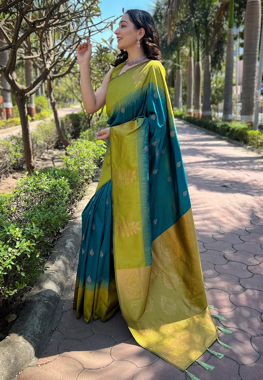 Blissful Rama Soft Silk Saree With Staring Blouse Piece