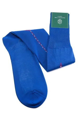 Blue Cotton Socks with Red & White Clocks