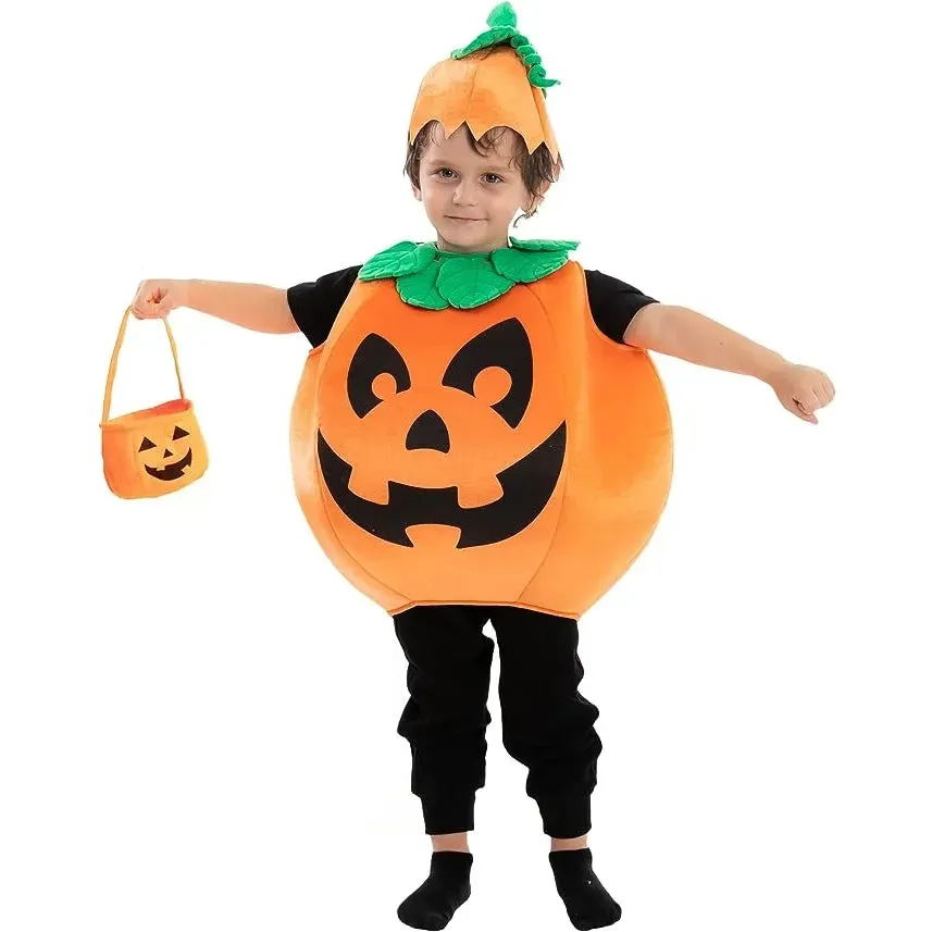 Child Unisex Pumpkin Halloween Costume with Toy Basket