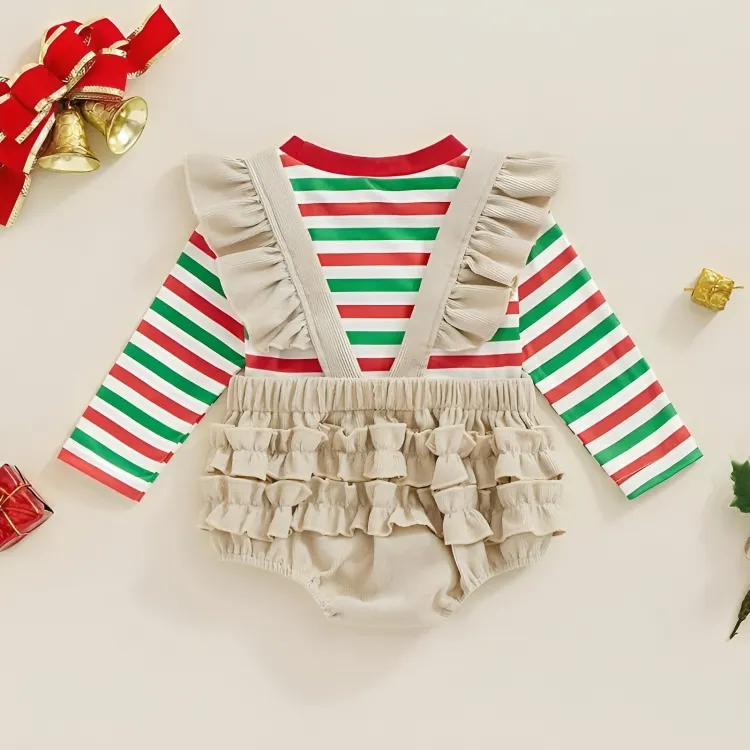 Christmas Striped Romper & Overalls Set