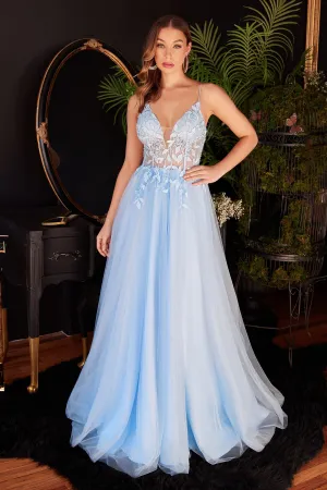 CINDERELLA DIVINE CD2214 Floral A-Line Tulle Gown