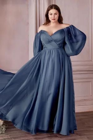 CINDERELLA DIVINE CD243C Plus Size A-Line Long Sleeve Chiffon Gown