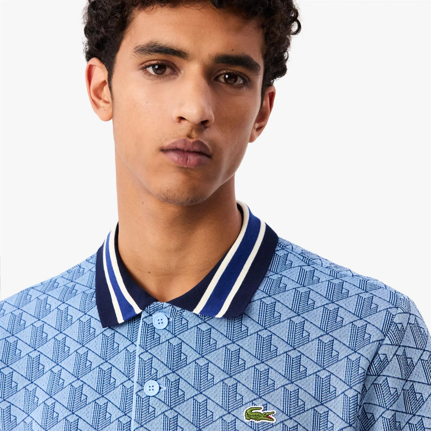 Classic Fit Monogram Motif Polo Light Blue - AW24