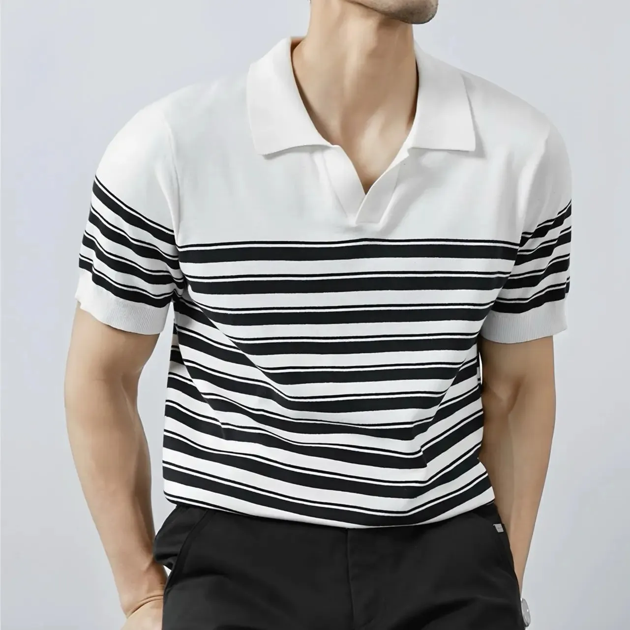 Classic Knit Striped Mesh Polo - Cross & Crown