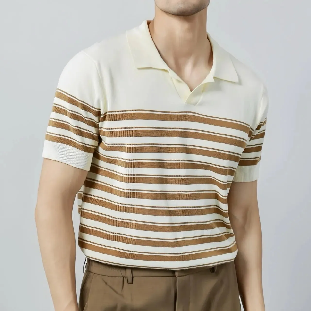 Classic Knit Striped Mesh Polo - Cross & Crown