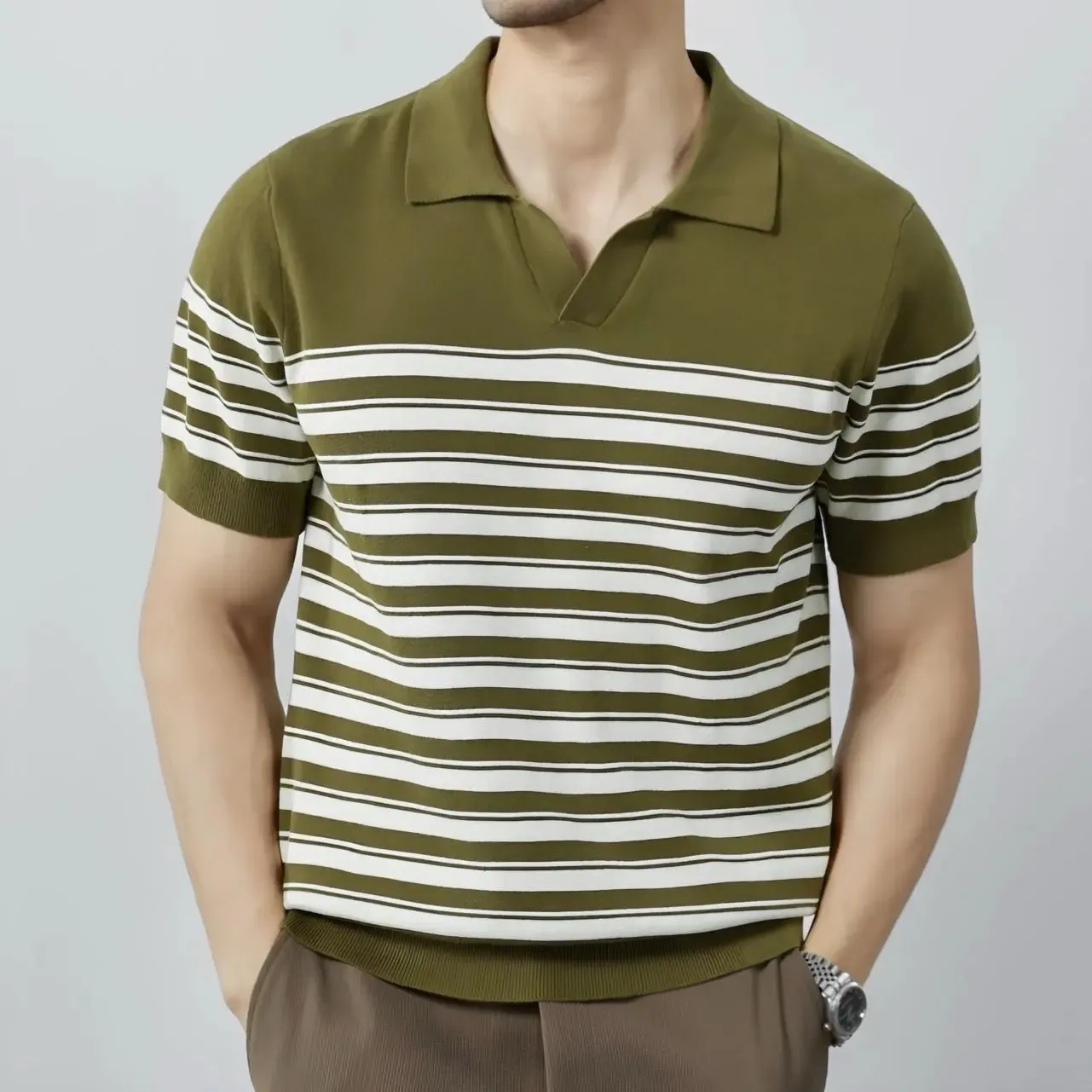 Classic Knit Striped Mesh Polo - Cross & Crown