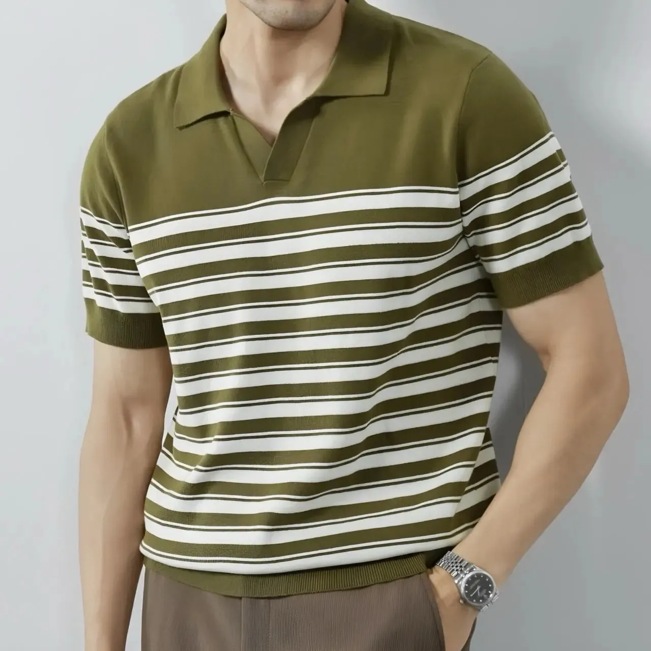 Classic Knit Striped Mesh Polo - Cross & Crown