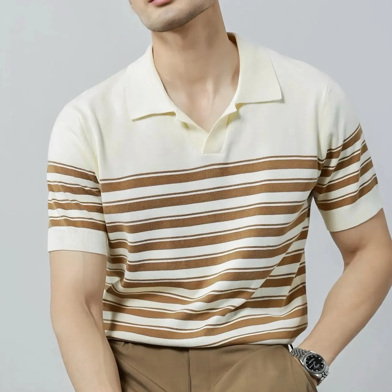 Classic Knit Striped Mesh Polo - Cross & Crown