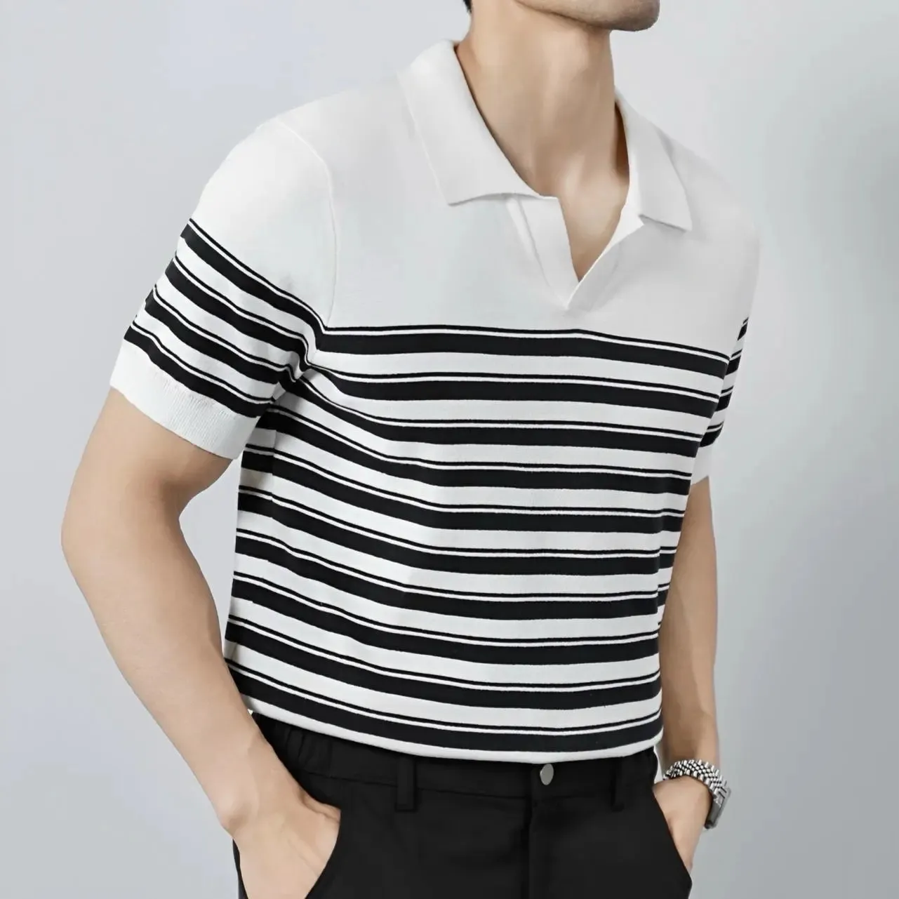 Classic Knit Striped Mesh Polo - Cross & Crown