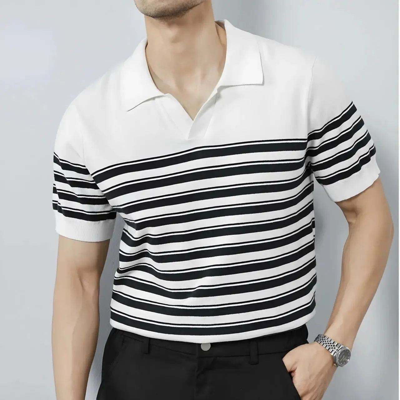 Classic Knit Striped Mesh Polo - Cross & Crown