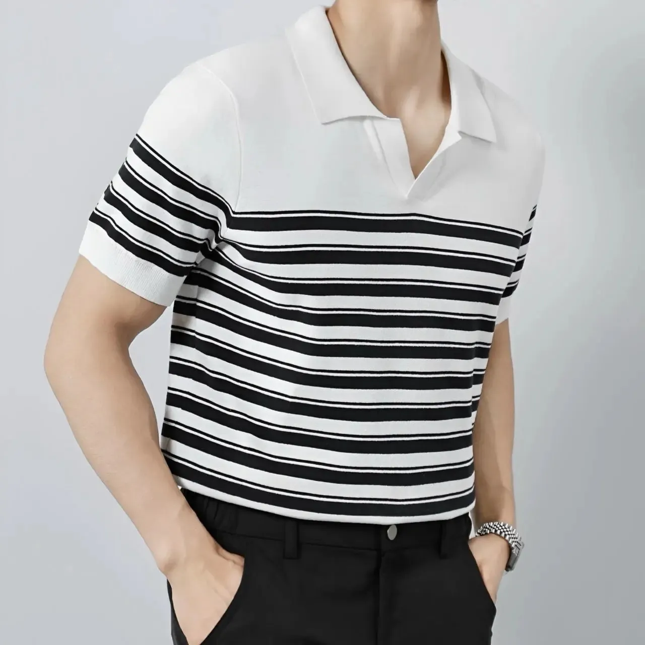 Classic Knit Striped Mesh Polo - Cross & Crown