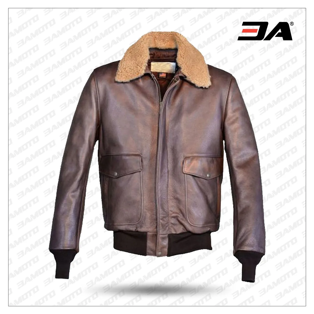 Classic leather bomber jacket with plush collar