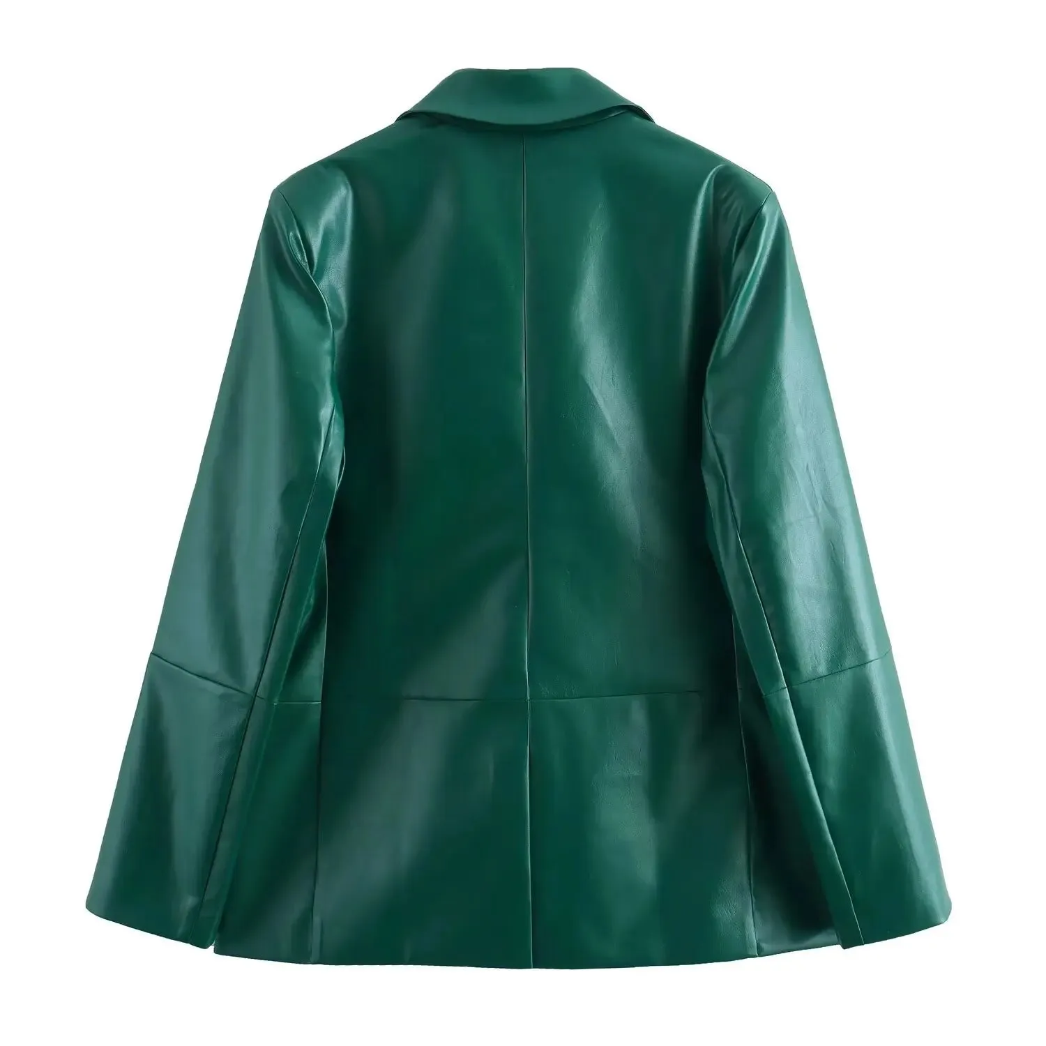 cold weather outfits Joskaa 2024 Autumn New Arrival Women's Leather Green Straight Cut Suit Jacket With Split Side Skirt Medium Length Dress Set