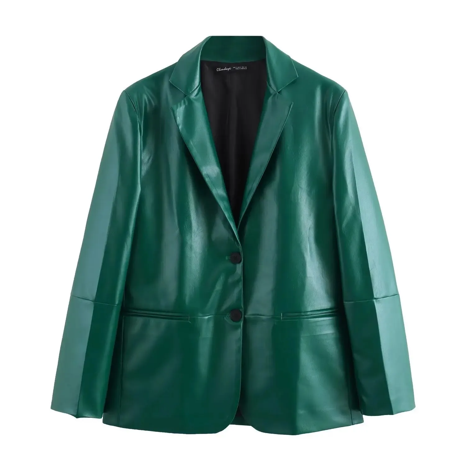 cold weather outfits Joskaa 2024 Autumn New Arrival Women's Leather Green Straight Cut Suit Jacket With Split Side Skirt Medium Length Dress Set