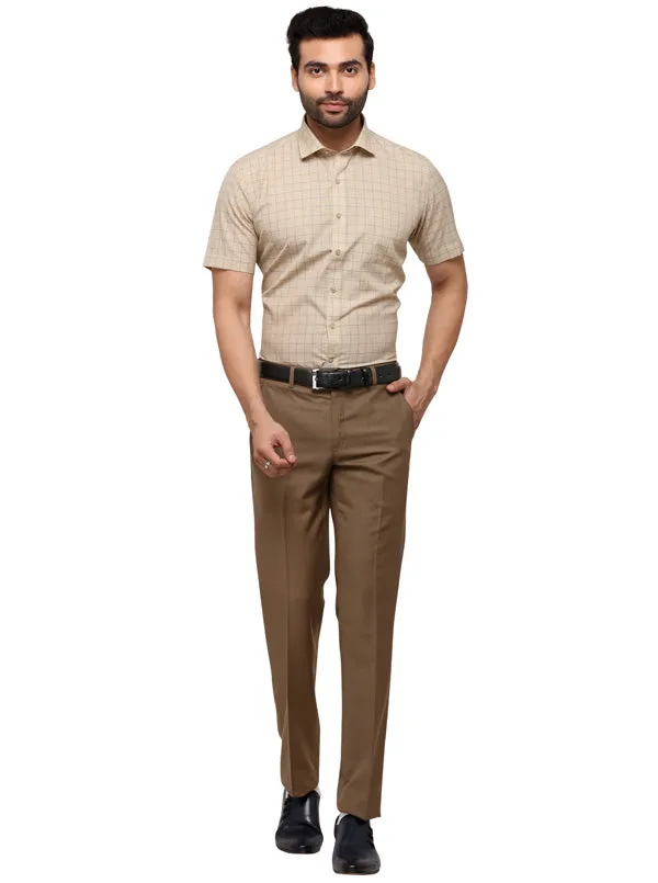 Dark Khaki Solid Slim Fit Formal Trouser | Greenfibre