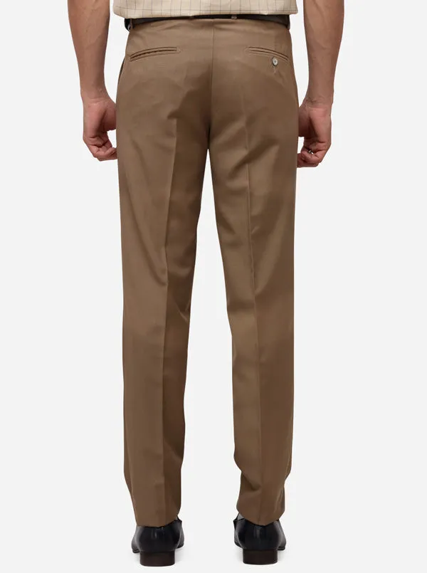 Dark Khaki Solid Slim Fit Formal Trouser | Greenfibre