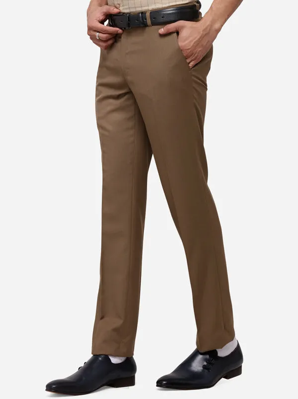 Dark Khaki Solid Slim Fit Formal Trouser | Greenfibre