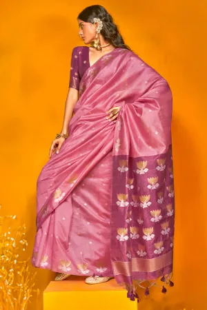 Dazzling Pink Soft Banarasi Silk Saree With Charming Blouse Piece