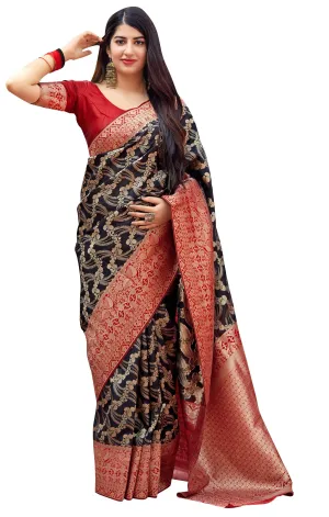 Designer Black Weaven Pure Silk Saree MAN1807