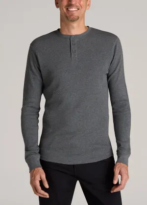 Double Honeycomb Thermal Long-Sleeve Henley Shirt for Tall Men in Charcoal Mix